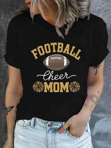 Women's Oversized Cotton T-Shirt 2026 - Women's Football Cheerleader Print T-Shirt - Comfortable Crew Neck T-Shirt Decorated With Team Spirit Motifs, Machine Washable, Suitable For Game Day Outfits And Everyday Wear. - 黑色 - 查看 7