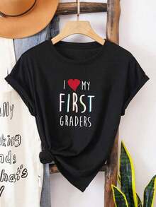 1 pieza Camiseta "Amo a mis alumnos de primer grado", Camiseta para maestro de primer grado, Camiseta para maestro de primaria, Camiseta para maestro de clase, 180g Algodón 100% - Negro 2 - Ver 12