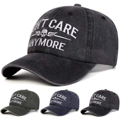 1顶男士“Don't Care Anymore”刺绣水洗棒球帽，户外运动防晒休闲帽，适合春秋季旅行、海滩、派对等场合。
