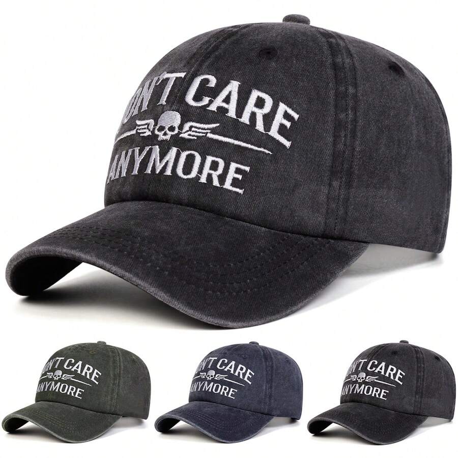 1顶男士“Don't Care Anymore”刺绣水洗棒球帽，户外运动防晒休闲帽，适合春秋季旅行、海滩、派对等场合。 - 多色 - 查看 1