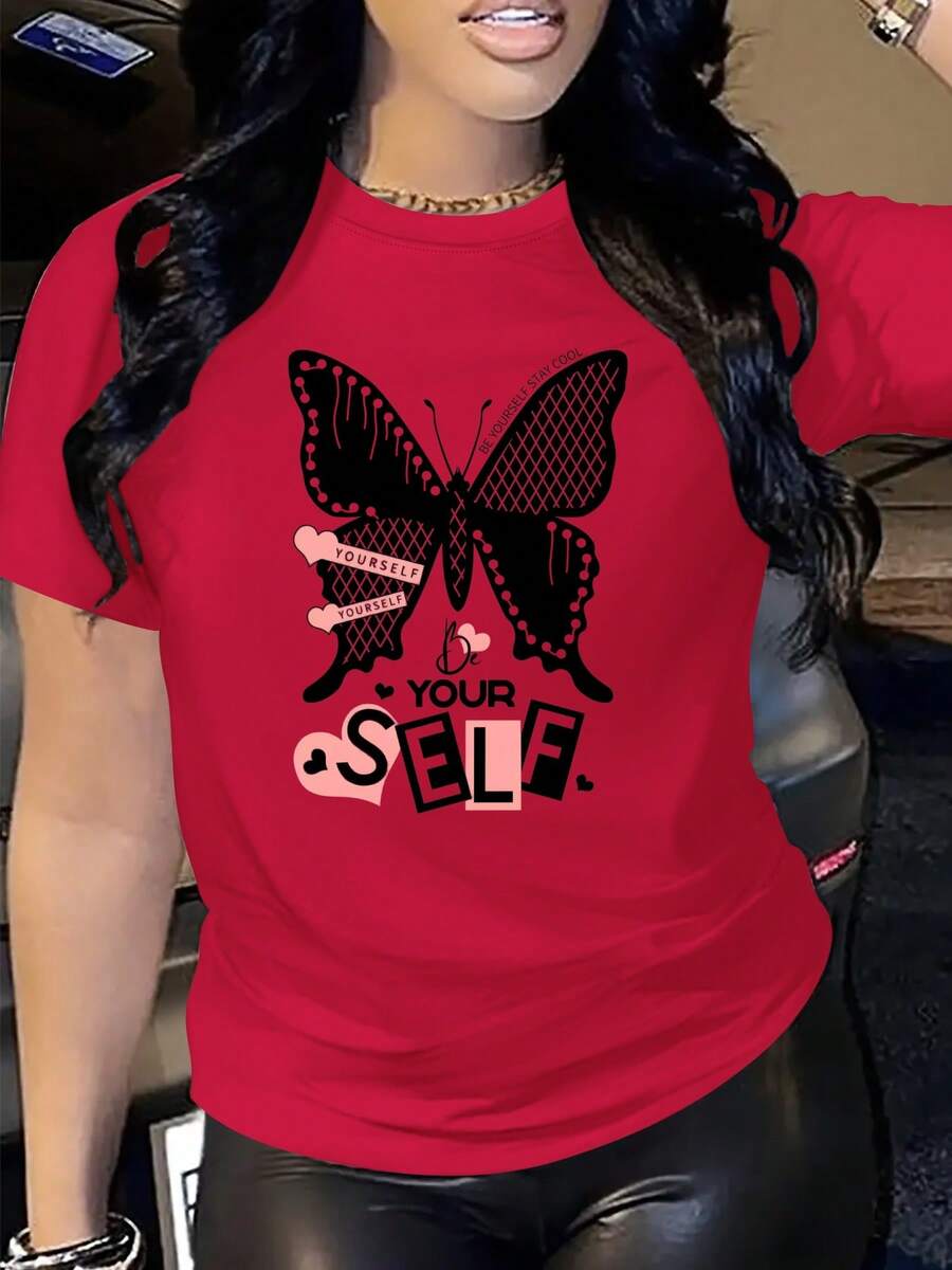 Women's T-Shirt, 100% Pure Cotton, Bohemian Style, With Artistic Floral Print, Casual, Basic, Short Sleeve, Fashionable. Women's T-Shirt With Vintage Bohemian Pattern, 100% Cotton, Soft, Breathable, Round Neck, Short Sleeve, Urban Boho Style. - 紅色 - 查看 1