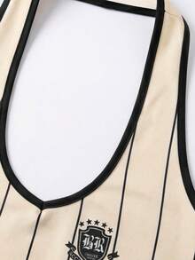 Women's Retro Letter Print Camisole-Style Crop Top With Green And Red Trim, Sporty Style, Casual Summer Wear. - 彩色 - 查看 3