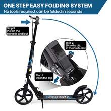 Kick Scooter, Foldable, 3-Level Adjustable Handlebar, 200mm PU Wheels, Rear Foot Brake - Black - View 9