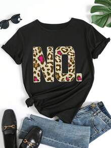 Camiseta estampada de cuello redondo |     Estampado plano 2D, estilo casual, patrón de letras, adecuado para primavera, verano y otoño - Moda femenina para uso diario, talla estándar B1 - Camiseta unisex de algodón de manga corta y cuello redondo, estilo vintage urbano. - Negro - Ver 2