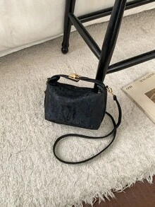 1pc Mini Striped Print Box-Shaped Bag, PU Adjustable Shoulder Strap Crossbody Bag With Zipper, Fashion Women's Handbag For Daily Use, Dating, Shopping, Work - Black - View 8