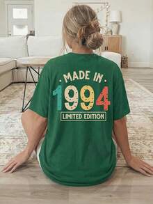 [Double-Sided Printing] Women's Casual Summer T-Shirt, MADE IN 1994 LIMITED, Suitable For Comfortable Wear In All Seasons, Limited Edition MADE IN 1994 With Colorful Digital Print, Versatile Clothing, Comfortable Material, Short-Sleeved T-Shirt, 100% Cotton For Fashion Enthusiasts. - 綠色 - 查看 2