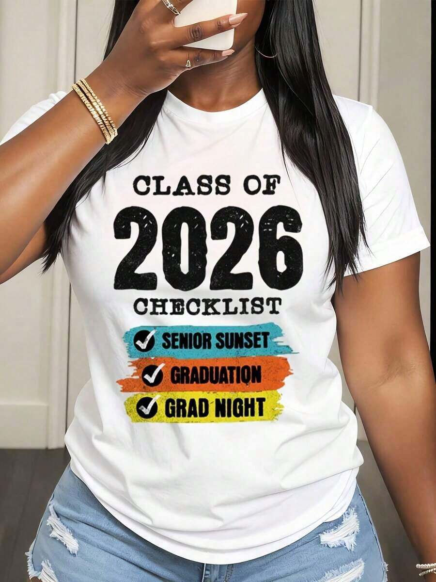 Camiseta de Mujer Clase de 2026, Diseño Gráfico de Graduación al Atardecer, Ropa Casual de Verano para Graduados - Blanco - Ver 1