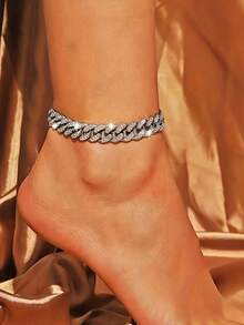 Set Perhiasan Rantai Tebal Mewah dengan Zirkonia Kubik, Gelang & Gelang Kaki Berkilau Gaya Punk Street, Aksesoris Fashion Pesta Klub Malam Rapper untuk Wanita - Set Perhiasan - View 4