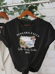 ¡Oferta por tiempo limitado, unidades limitadas,  relámpago! Camisas casuales para mujer, camisetas de poliéster para mujer, camisas elegantes. Camiseta gráfica de mujer para Cataratas del Niágara - Cuello redondo casual, manga corta, poliéster ligero, lavable en máquina - Ideal para salidas de primavera y verano, aventuras al aire libre |   Estilo casual |   Impresión gráfica - Negro - Ver 6