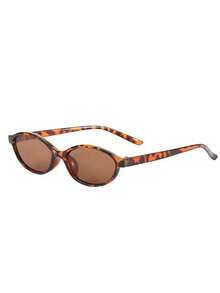 1 paire de lunettes de mode élégantes rétro à monture ovale en forme d'œil de chat - Marron - Voir 2