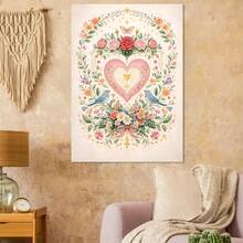 1/PC Powder Blusher And Gold Flower Heart Art Canvas Print Poster - Pink Wild Flower Plant Wall Frameless Decoration - Romantic House Poster - No Frame - View 11
