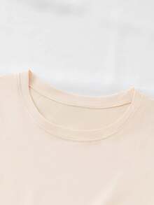 Women's T-Shirt, 100% Pure Cotton, Bohemian Style, With Artistic Floral Print, Casual, Basic, Short Sleeve, Fashionable. Women's T-Shirt With Vintage Bohemian Pattern, 100% Cotton, Soft, Breathable, Round Neck, Short Sleeve, Urban Boho Style. - 杏色 - 查看 6