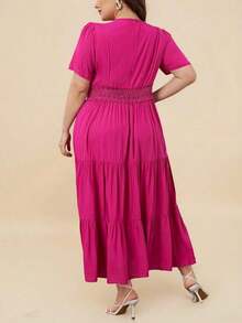 Talla grande Vestido con encaje bajo a capas - Rosa Fucsia - Ver 5