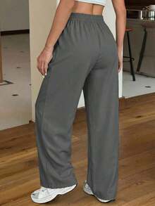 Pantalones rectos y sueltos de pierna ancha de color negro con estampado tipo zhanga para vacaciones de primavera y verano - Gris - Ver 2