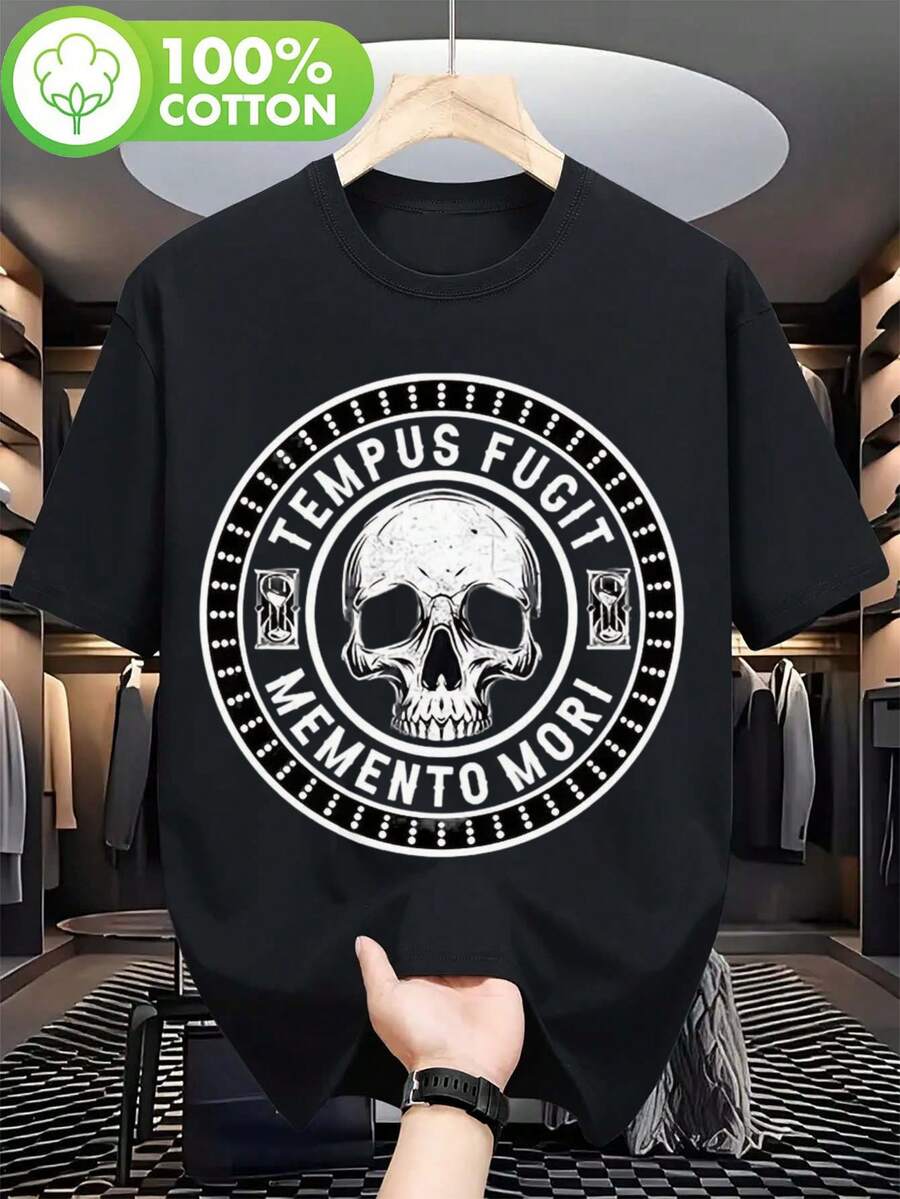 Cool Tee Shirts Camiseta Gótica Para Hombre Vintage Mortal Skull Graphic Tee Con Latin Tempus Futic Nemesis Mori Heavyweight 100% Camiseta De Cuello Redondo Para Gimnasio Casual Al Aire Libre Lavable A Máquina Unisex Top S-Xxl Negro Regalo De Pascua Para Papá Mamá Parejas Filósofo Estoico