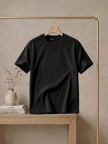 1 Piece Of 100% Cotton Cropped T-Shirt, Casual Round Neck With Print, Pencil And Apple, Breathable Short Sleeves For Everyday Wear - 黑色 - 查看 3
