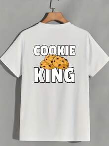 Camiseta de mujer de 180 g con estampado de Cookie King, manga corta, cuello redondo, top holgado informal de verano, regalo para el Día de la Madre, reuniones familiares, formación de equipos de empresa - Camiseta unisex de algodón holgado de manga corta y cuello redondo estilo vintage urbano. - Blanco - Ver 2