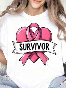 100% algodón, camiseta de mujer, camiseta con la cinta rosa de concientización sobre el cáncer de mama, camiseta de sensibilización sobre el cáncer de mama para mujeres, regalo de apoyo y fortaleza, dedicado a las supervivientes. - Blanco - Ver 6