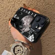 tema lunar en blanco y negrofunda de teléfono Fundas compatibles con ,Apple,VIVO,OPPO,,, y Honor.Fabricadas en silicona TPU,ofrecen protección contra golpes y caídas. - Negro - Ver 6
