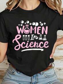 Camiseta Casual 100% Algodón para Mujer, Diseño de Profesora de Química/Ciencias - Negro - Ver 1