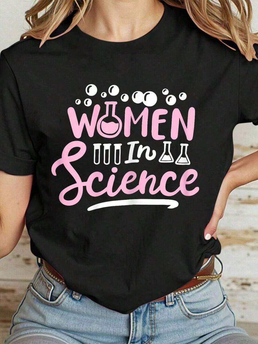 Camiseta Casual 100% Algodón para Mujer, Diseño de Profesora de Química/Ciencias - Negro - Ver 1