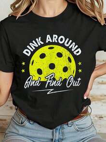 Camiseta Casual 100% Algodón para Mujer con Frases Divertidas de Pickleball - Negro - Ver 1