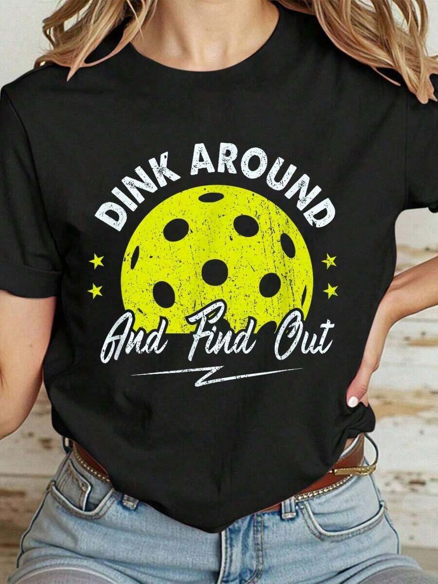 Camiseta Casual 100% Algodón para Mujer con Frases Divertidas de Pickleball - Negro - Ver 1