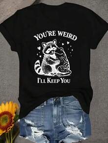 Una camiseta de manga corta para mujer, moderna, a la moda, retro, casual y holgada, adecuada para actividades al aire libre en primavera y verano.Raccoon Frog, eres tan raro, te me quedo.Camiseta casual de cuello redondo, cómoda y suave para mujer.blusas para mujer,blusas casuales para dama,tops,, mujer premium,y2k,playeras de mujer curvy,ofertas y liquidaciones ropa mujer,playeras deportivas para mujer,,playeras de hombre, mujer,blusas>elegante UUCV - Negro - Ver 1
