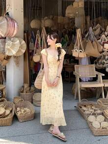 Women Long Dresses - Yellow - View 14