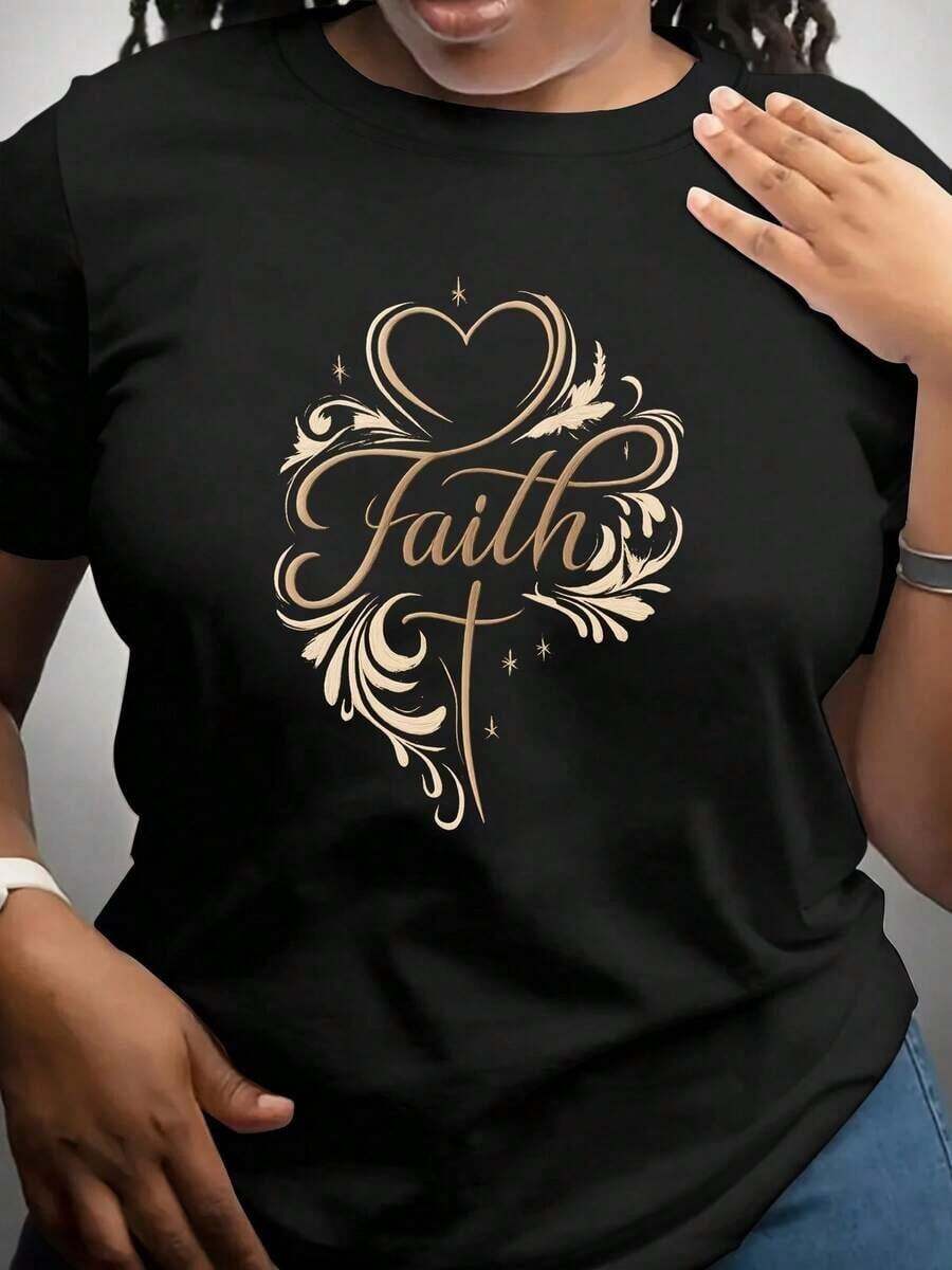 Camiseta única y moderna Y2K con diseño elegante que resalta la fe y el amor, ideal para expresar tu estilo personal y llevar un mensaje positivo, perfecta para cualquier ocasión y cómoda para el día a día. - Negro - Ver 1