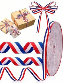 Red White And Blue Ribbon Patriotic Ribbon, 30FT Double-Sided Striped Patriotic Ribbon,American Flag Striped Grosgrain Ribbon For Gift Wrapping, 4th Of July Decorations, Memorial Day Decorations,Handicrafts,Sewing - Independence Day Edition - View 5