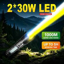 2*30W Linterna LED Super Brillante de Largo Alcance 1000M Linterna Táctica Luz Lateral COB Recargable USB-C Zoomable Impermeable Lámpara Exterior para Camping Pesca Ciclismo Emergencia Patio - flash - Ver 2