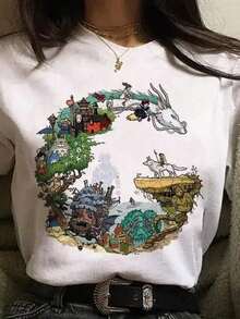 Camiseta de Verano para Hombre y Mujer de Manga Corta con Estampado de Studio  y , Estilo Harajuku Kawaii, Cómoda y Casual Adecuado como regalo. playera de mujer. blusas>elegantes. boho chic,Top de mujer suave, transpirable y cómodo, ideal para primavera, verano y otoño, perfecto para vacaciones, viajes y uso diario. - Blanco 3 - Ver 7