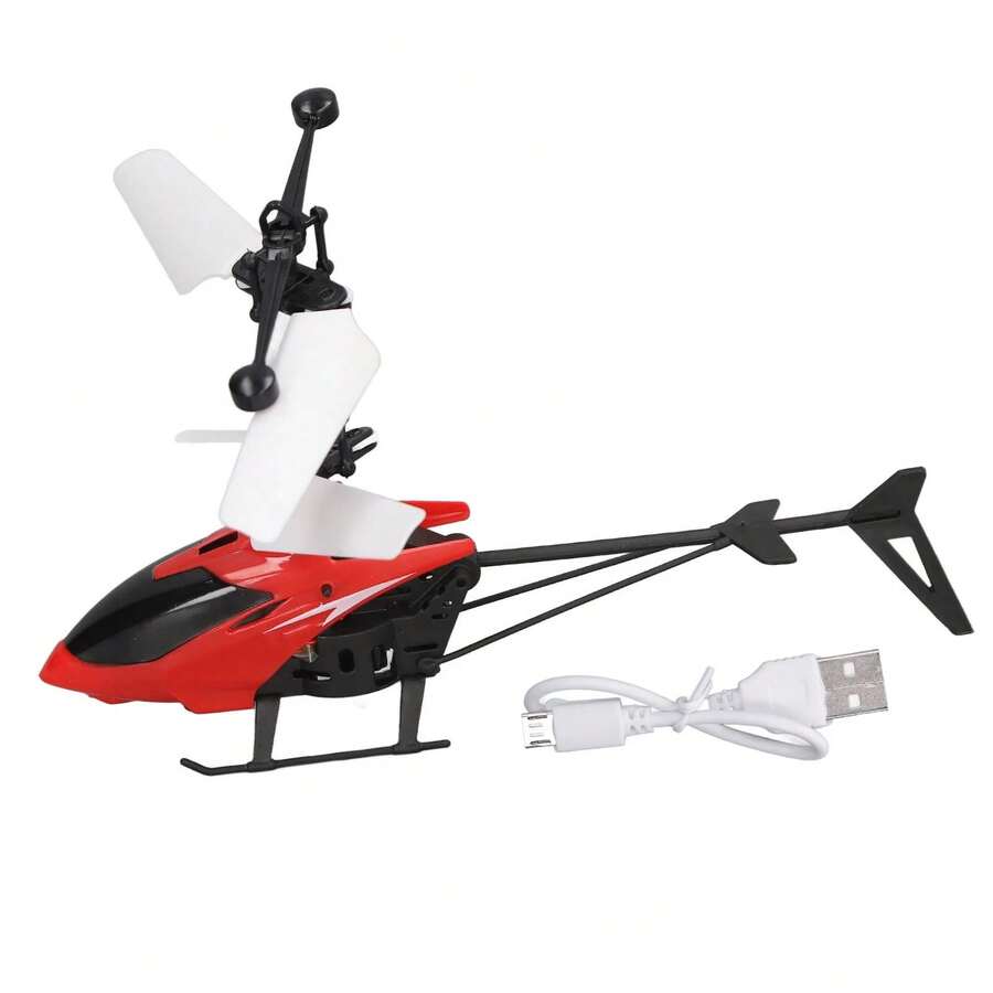 Remote Control Toy Helicopter For Children, Shock And Impact Resistant, With Lights, Stable Rotation And Speed Increase, Sensor Controlled Electric Flying Model, Interactive Outdoor Flying Toy For Boys And Girls. - Red - View 1