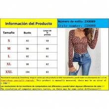 Blusa mujer cuello en V pequeño estampado floral rojo manga larga - Rojo - Ver 4