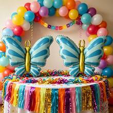 2pcs New Butterfly Balloon Aluminum Foil Balloon, Bee Decor Spring Theme Insect Shaped Balloon For Birthday Decoration - Blue - View 3