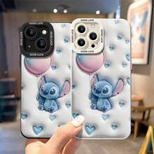 Officially Licensed Disney Lilo & Stitch Phone Case, This Protective Phone Case Features Stitch Sitting And Holding A Gradient Pink‑Blue Balloon, Surrounded By Embossed Light Blue Heart Decorations, Set Against A Clean White Bubble‑Textured Background, Made With Flexible, Durable TPU Material To Protect Against Everyday Scratches, Bumps, And Minor Impacts, Compatible With IPhone 17, 16, 15, 14, 13, 12, 11 Pro Series And Galaxy S22, S23, S24, S25 Models, Making It A Charming Choice For Stitch Fans And Disney Lovers, Ideal For Birthdays, Holidays, Or Any Special Occasion To Surprise Family And Friends. - trắng - Xem 1