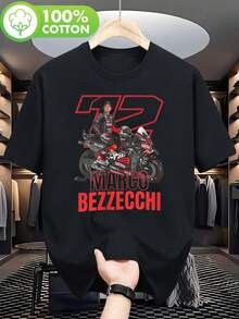 Camiseta Gráfica de Carreras Marco Bezzecchi para Hombre - Diseño de Motocicleta Bezzecchi 72 con Número de Carreras 72 Rojo y Logotipo de Bezzecchi, Camiseta Casual de Cuello Redondo para Motocicleta - Negro - Ver 7
