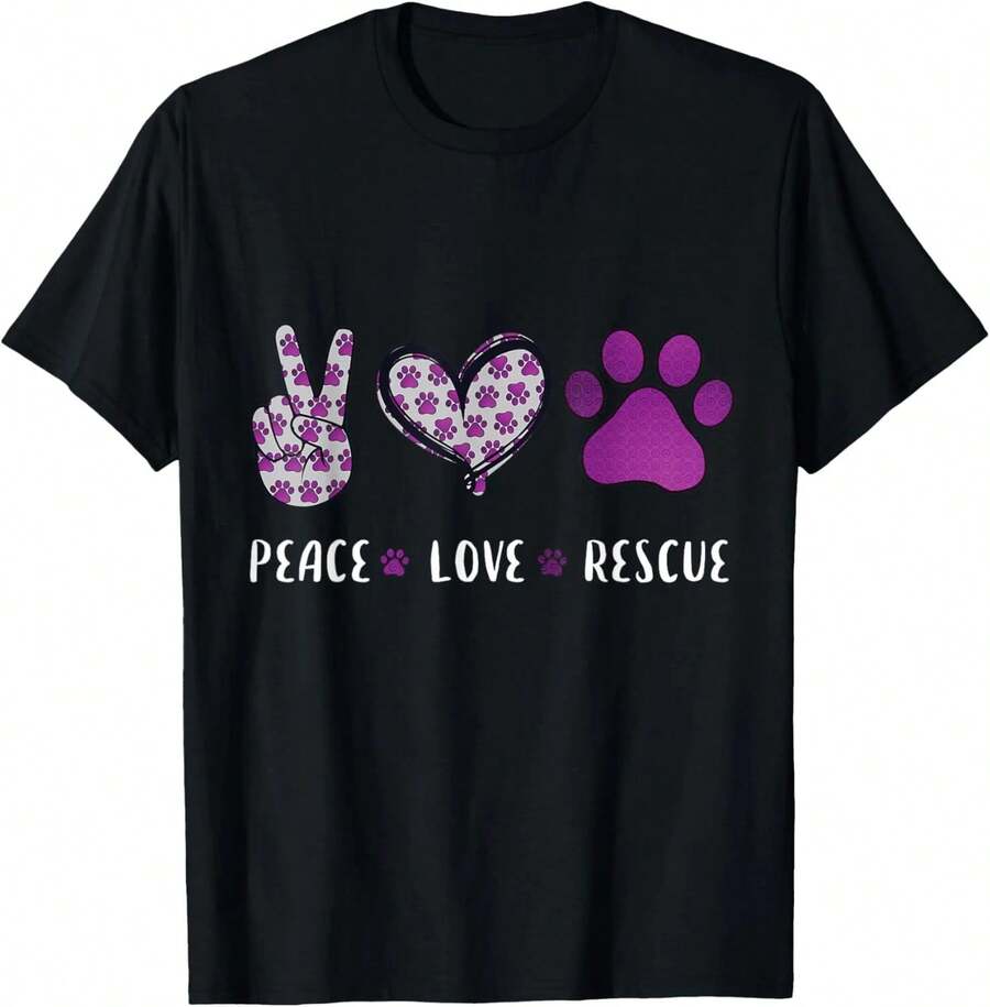Paz y Amor, rescate de perros y gatos, regalos para mascotas, para hombres y mujeres, camiseta de técnico veterinario - Negro - Ver 1