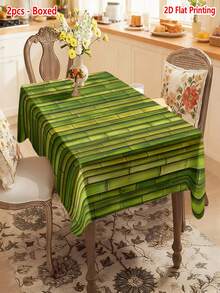 1/2pcs Tablecloth, Bamboo Pattern Tablecloth, Polyester Material, Suitable For Kitchen, Dining Room, Coffee Table, Picnic, Camping, Countryside Decor, Square Or Round Shape Available, Tabletop Protection, Holiday Decoration, Natural Fresh Style - Multicolor - View 22