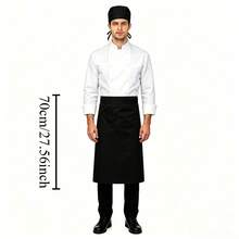 2-Set Chef Apron & Hat Bundle, Solid White / Black / Checkerboard Half Aprons With Matching Toques, Adjustable Waist Uniform - Multicolor - View 2