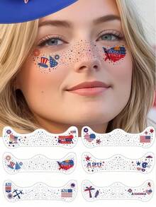 6 Sheets 4th Of July Star Freckles Face Tattoo 4th Of July Accessories Red White And Blue Independence Face Tattoo Day Favors For Summer Party Festivals Freckle Makeup - Multicolor - View 8
