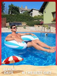 1pc Inflatable Semi-Circle U-Shaped Candy Swim Ring, Thickened PVC Striped Arch Inflatable Pool Float, Pool Party, Beach Entertainment - Multicolor - View 6