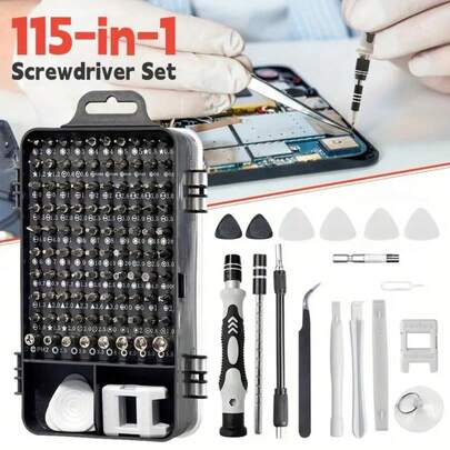 Bộ tua vít chính xác 115 trong 1, bộ dụng cụ sửa chữa với tua vít từ tính, thích hợp cho các thiết bị điện tử như máy tính, điện thoại, PC, laptop, màu đen.