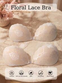 1pc Lace Invisible Push-Up Adhesive Bra With Detachable Clear Straps, Suitable For Party, Wedding, And Daily Wear - Multicolor - View 3