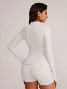 2026 Chaqueta deportiva de ajuste ceñido para mujer VUTRU con ojales para el pulgar y cuello alto, primavera - Gris Claro - Ver 3