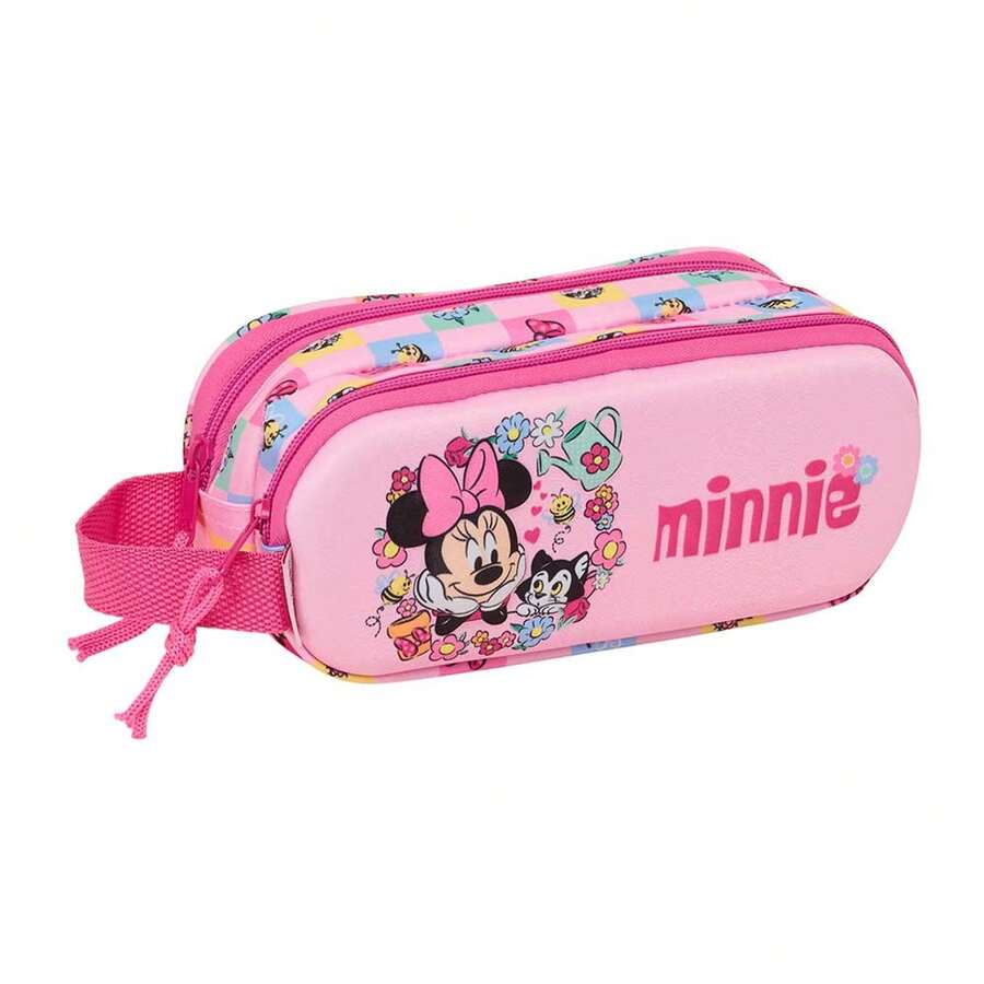 Safta | Triple Pencil Case Disney Minnie Mouse School Pencil Case With 3 Separate Zip Compartments, Central Inner Pocket With Zip, Back To School Organizer - Basic - View 1