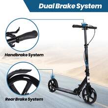 Kick Scooter, Foldable, 3-Level Adjustable Handlebar, 200mm PU Wheels, Rear Foot Brake - Black - View 8