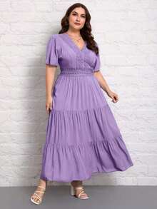 Talla grande Vestido con encaje bajo a capas - Morado - Ver 6