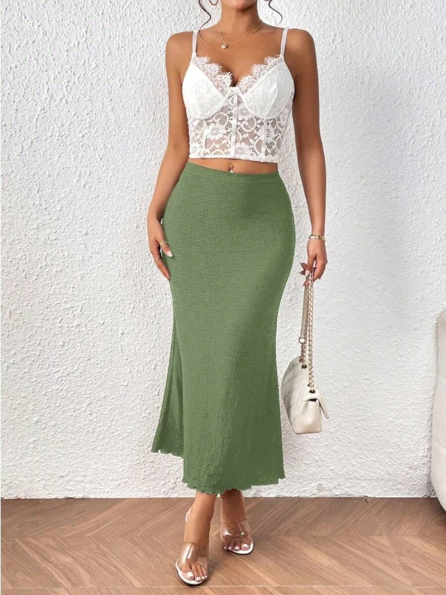 Versatile Draped Casual Skirt For Women, New Summer Fashion - verde - 查看 1